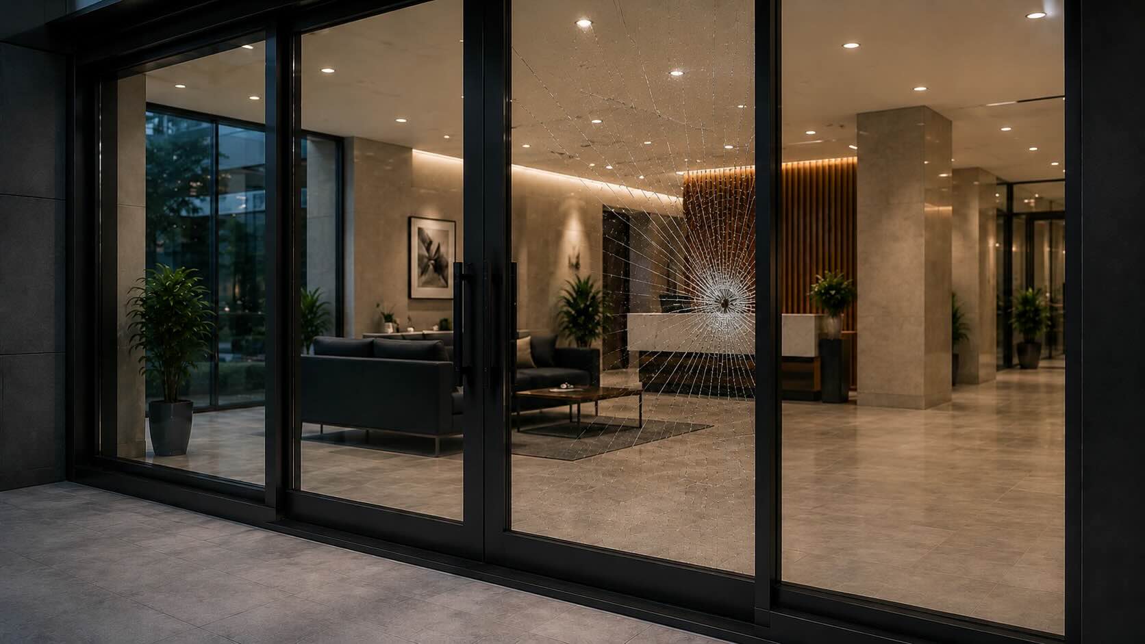 Vidrio con ruptura controlada por película de seguridad
